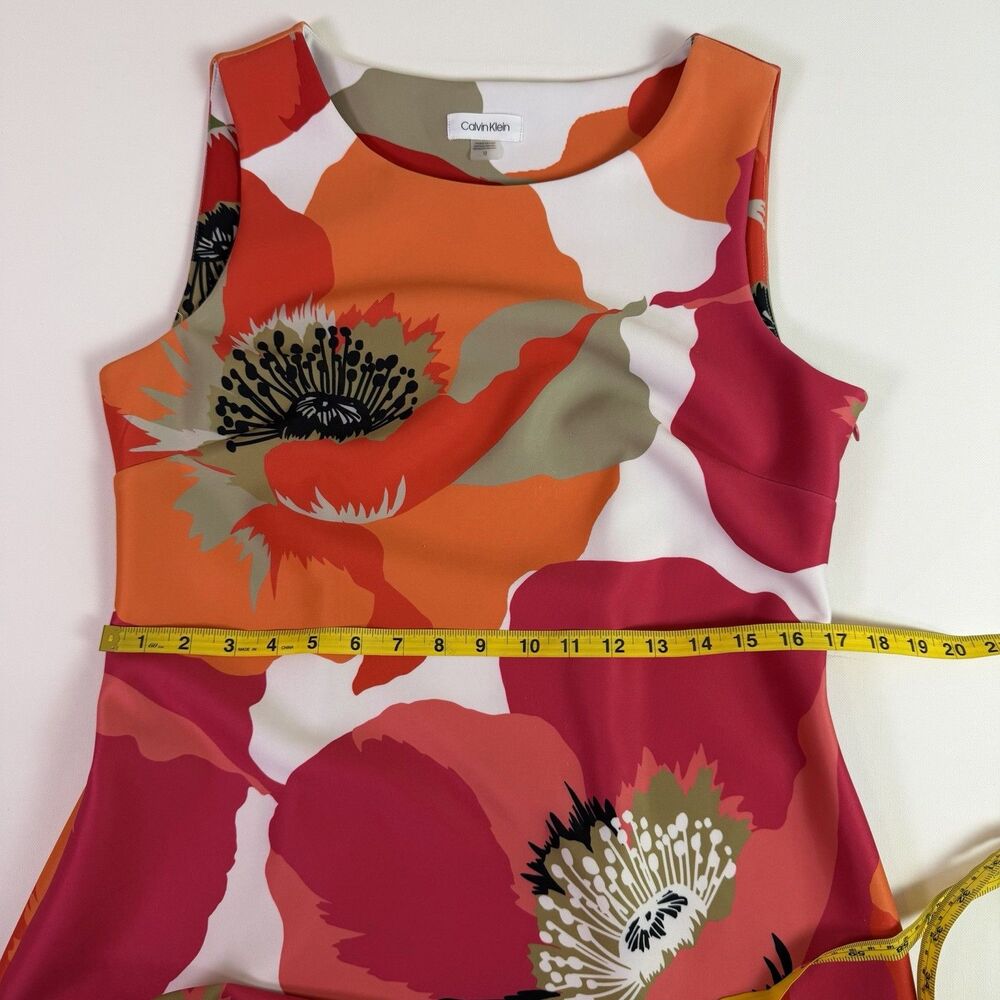 Calvin Klein Floral Sheath Midi Dress Women's 12 Pink Orange Bold Career Office - Picture 9 of 16